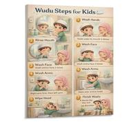 Complete Wudu Steps Guide Islamic Ablution Educational Poster Canvas Art for Family Living Room(Unframed,16x24inch(40x60cm))