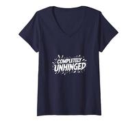 Complètement décharnière - Déclaration audacieuse pour Les Esprits Libres T-Shirt avec Col en V, Femme, Bleu Marine, S