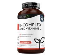 Complex de Vitamine B avec Vitamine C - 365 Comprimés Végans pour 1 An, Toutes les 8 Vitamines B, Soutient Immunitaire, Cheveux, Réduction de la Fatigue (EFSA) Vitamine B Complex - Nutravita