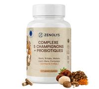 Complexe 5 Champignons + Probiotiques - 120 Gélules Végétales - Lion’s Mane, Reishi, Cordyceps, Shiitake, Maitake - Extraits Titrés - Mushroom Complex Supplement - Cure 2 Mois - Fabriqué en UE