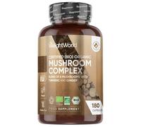 Complexe 8 Champignons Bio, 180 Gélules Vegan, Complexe 8-en-1 Certifié AB | Reishi, Lion’s Mane, Cordyceps, Chaga, Shiitake, Maitake, Huître, Coprin avec Curcuma & Gingembre - pour 3 Mois