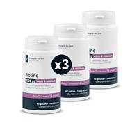 Complexe Biotine (Vitamine B8) 1000 µg (1 mg) - Zinc 10 mg & Sélénium 55 µg (100% VNR) - 3 * 90 gélules végétales (HPMC) - 9 mois de cure - 1 gélule/jour - Fabriqué en France - Conditionné à Lyon