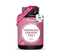 Complexe Cheveux 4-en-1 - Biotine & Zinc - Anti-Chute & Résistance - 3 Mois | Pousse de Cheveux, Brillance, Force - 8 Actifs dont Zinc & Roquette - 90 Gélules Vegan - Fabriqué en France - Vitavea