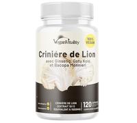 Complexe de capsules de supplément de champignons Lions Mane - Supplément sans caféine, extrait de crinière de lion - 120 capsules végétaliennes de Bacopa Monnieri, Gotu Kola, Ginseng
