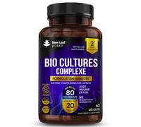 Complexe de Cultures Bactériennes de New Leaf - 80 Milliards d'UFC : 20 Souches - Compléments Digestifs - Cure de 2 Mois, 60 Gélules - Lactobacillus Acidophilus & Casei - Fabriqué au Royaume-Uni