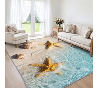 Complexe Hôtelier Océan Tapis Salon 140x200 Lavable en Machine Jaune Sable