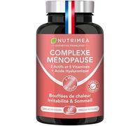 Complexe Menopause - Cimicifuga, Melisse, Safran, Acide Hyaluronique & 5 Vitamines - Anti Bouffées de Chaleur & Sueurs Nocturnes - Bien-Être Féminin - Sans Hormones - 90 Gélules Vegan - Nutrimea