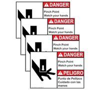 ComplianceSigns.com Danger Pinch Point Watch Your Hands Lot de 4 étiquettes de sécurité bilingue en vinyle pour machines 12,7 x 8,9 cm