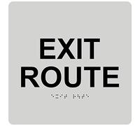 ComplianceSigns.com Panneau d'itinéraire de sortie, conforme à l'ADA, lettres braille et en relief, 15,2 x 15,2 cm, noir sur gris perle avec bandes de montage