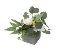 compo artificielle rose feuillage pot bois 10x20cm - arty fetes factory 96363 Blanc G