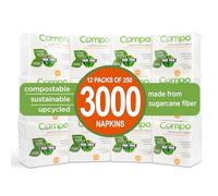 Compo Lot de 12 serviettes de table compostables en papier blanc, 1 couche, sans arbre, sans chlore, fabriquées en canne à sucre, en vrac, 250 pièces