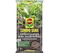 Compo SANA Terreau pour plantes vertes et palmiers avec 8 semaines d'engrais pour toutes les plantes d'intérieur et de balcon, ainsi que les palmiers et les fougères, substrat de culture 5 litres