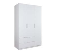 Composad Armoire de la Ligne Espresso avec 3 Portes et 2 tiroirs Larges, Armoire de Rangement, Peu encombrante, Chambre à Coucher, buanderie, (LxHxP) 119,3 x 200 x 58,2 cm, Couleur Blanc laqué,