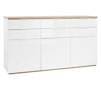 Composad Buffet de la Ligne Mundi avec 6 tiroirs et 3 Portes, Buffet, Meuble d'entrée, (LxHxP) 179,20 x 102,30 x 50 cm, Couleur chêne et Blanc laqué, Salon, entrée, fabriqué en Italie
