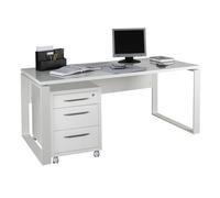 Composad | Bureau et Commode avec 3 tiroirs et Serrure de la Ligne Dessin, Lot de 2 Meubles de Bureau, (LxHxP) 170 x 74,50 x 80 cm, Couleur Blanc laqué, fabriqué en Italie