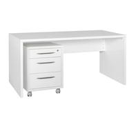 Composad | Bureau et Commode avec 3 tiroirs et Serrure de la Ligne Dessin, Lot de 2 Meubles de Bureau, (LxHxP) 180 x 73 x 69 cm, Couleur Blanc laqué, fabriqué en Italie