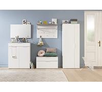 Composad | Entrée complète de la Ligne GALAVERNA, Lot de 5 Meubles, Miroir, Meuble à Chaussures, Armoire à vêtements, Meubles d'entrée Moderne, Couleur Ciment et Blanc laqué, fabriqué en Italie