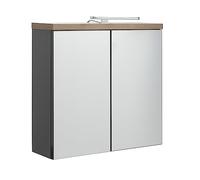 Composad | Miroir de la Ligne Mundi avec 2 Portes Miroir et éclairage LED, Meuble de Salle de Bains Moderne (LxHxP) 70 x 66,8 x 22 cm, Gris Titane laqué et chêne mielato, fabriqué en Italie