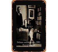 Compositeurs Claude Debussy et Igor Stravinsky à Paris, 1910 ~ Photo du compositeur Erik Satie Affiche rétro en métal Plaque vintage 30,5 x 20,3 cm Décoration murale