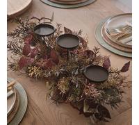 Lights4Fun Bougeoirs pour Trois Bougies - Automne-Hiver avec Base en Branches Naturelles et Trois Plateformes Métalliques - Centre de Table Décoratif Halloween - Élégance Saisonnière - 70 cm