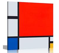 Composition avec impression sur toile rouge, bleu et jaune par Piet Mondrian - Décoration murale - Reproduction de peinture à l'huile - Images murales pour la maison, le bureau - 76 x 76 cm