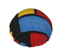 Composition : bonnet de douche imperméable double couche rouge, jaune, bleu et noir pour femme, bonnet de bain réutilisable avec bande élastique, garde les cheveux au sec pour la douche et les soins