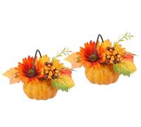 Composition de Fleurs artificielles - Chrysanthème dans Citrouille avec Baies - Feuilles d'automne - Fleurs décoratives - Décoration d'halloween - Fleurs d'automne - Décoration d'automne - Fleur