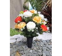 Composition de fleurs artificielles en cône lesté ciment pour une parfaite tenue de votre bouquet de fleurs, plus besoin de sable, ce vase en PVC se dépose dans un vase funéraire. (orange)
