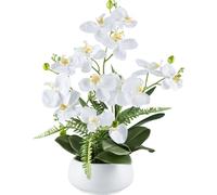 Composition de Phalaenopsis 55cm blanc, Real Touch plante artificielle dans coupe céramique 20x10cm