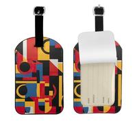 Composition en rouge, jaune, bleu et noir, 10,9 x 7 cm, étiquettes mignonnes élégantes, valises, accessoires de voyage élégants