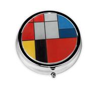 Composition en rouge, jaune, bleu et noir imprimé rond avec 3 compartiments, mini pilulier portable pour médicaments, vitamines, huile de poisson, compléments