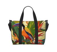 Composition en rouge, jaune, bleu et noir imprimé sac de voyage pour hommes femmes vacances voyage sac fourre-tout imperméable avec bandoulière, Oiseau du Paradis tropical, Taille unique, Sac de
