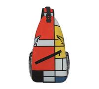 Composition en rouge, jaune, bleu et noir, sac à bandoulière unisexe avec plusieurs poches, sac à bandoulière de grande capacité, sangle réglable en polyester durable pour les trajets quotidiens