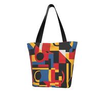 Composition en rouge, jaune, bleu et noir, sac fourre-tout pour femme, grand sac à bandoulière réutilisable, grande capacité, sac à main tendance pour bureau, shopping, voyage