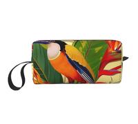 Composition en rouge, jaune, bleu et noir, trousse de maquillage pour femme, trousse de toilette de voyage, organisateur d'accessoires avec poignée, fermeture éclair, Oiseau du Paradis tropical