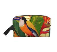 Composition en rouge, jaune, bleu et noir, trousse de maquillage pour femmes et filles, grande capacité, fermeture éclair, trousse de toilette de voyage avec poignée, Oiseau du Paradis tropical