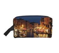 Composition en rouge, jaune, bleu et noir, trousse de maquillage pour femmes et filles, grande capacité, fermeture éclair, trousse de toilette de voyage avec poignée, Venise Night, Taille unique