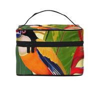 Composition en rouge, jaune, bleu et noir, trousse de maquillage pour homme et femme, trousse de toilette portable grande ouverture avec poignée, Oiseau du Paradis tropical, Taille unique, Trousse de