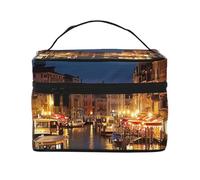 Composition en rouge, jaune, bleu et noir, trousse de maquillage pour homme et femme, trousse de toilette portable grande ouverture avec poignée, Venise Night, Taille unique, Trousse de maquillage
