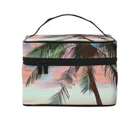 Composition en rouge, jaune, bleu et noir, trousse de maquillage pour homme et femme, trousse de toilette portable grande ouverture avec poignée, Coco Palm Beach Sandy, Taille unique, Trousse de