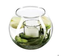 Composition florale artificielle bougie vase verre H10cm - Atmosphera createur d'interieur