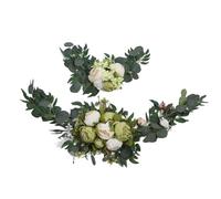 Composition Florale Artificielle Pivoine Blanche, Décoration Murale et Voiture, Lot de 2 - Fleurs Séchées de Mariage, Panneau Bienvenue, Déco Romantique Élégante (Vert)