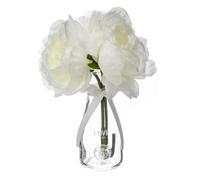 Composition Florale & Vase ""3 Pivoines"" Verre 25cm Transparent