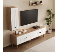 Composition murale 3 pièces, composée d'un meuble haut, d'un meuble bas et d'une étagère murale, Couleur naturelle