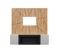 Composition murale IXAR géométrique - Meuble TV + panneaux muraux décoratifs + cheminée bio-éthanol