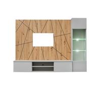 Composition murale IXAR géométrique - Meuble TV + vitrine suspendue + panneaux décoratifs