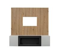 Composition murale IXAR - Meuble TV, panneaux muraux + cheminée bio-éthanol