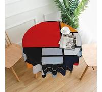 Composition : nappe ronde rouge, jaune, bleu et noir - 152,4 cm en polyester - Nappe décorative en tissu pour table de salle à manger