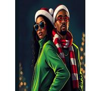 Composition Notebook: African American: Black Christmas Couple: Art Illustration Cover