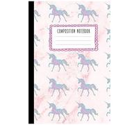 Composition Notebook: Beautiful Glitter Unicorn Pattern And Pink Marble Composition Book For Girls, Kids, School, Students And Teachers (Wide Ruled 6 X 9, 100 Pages)